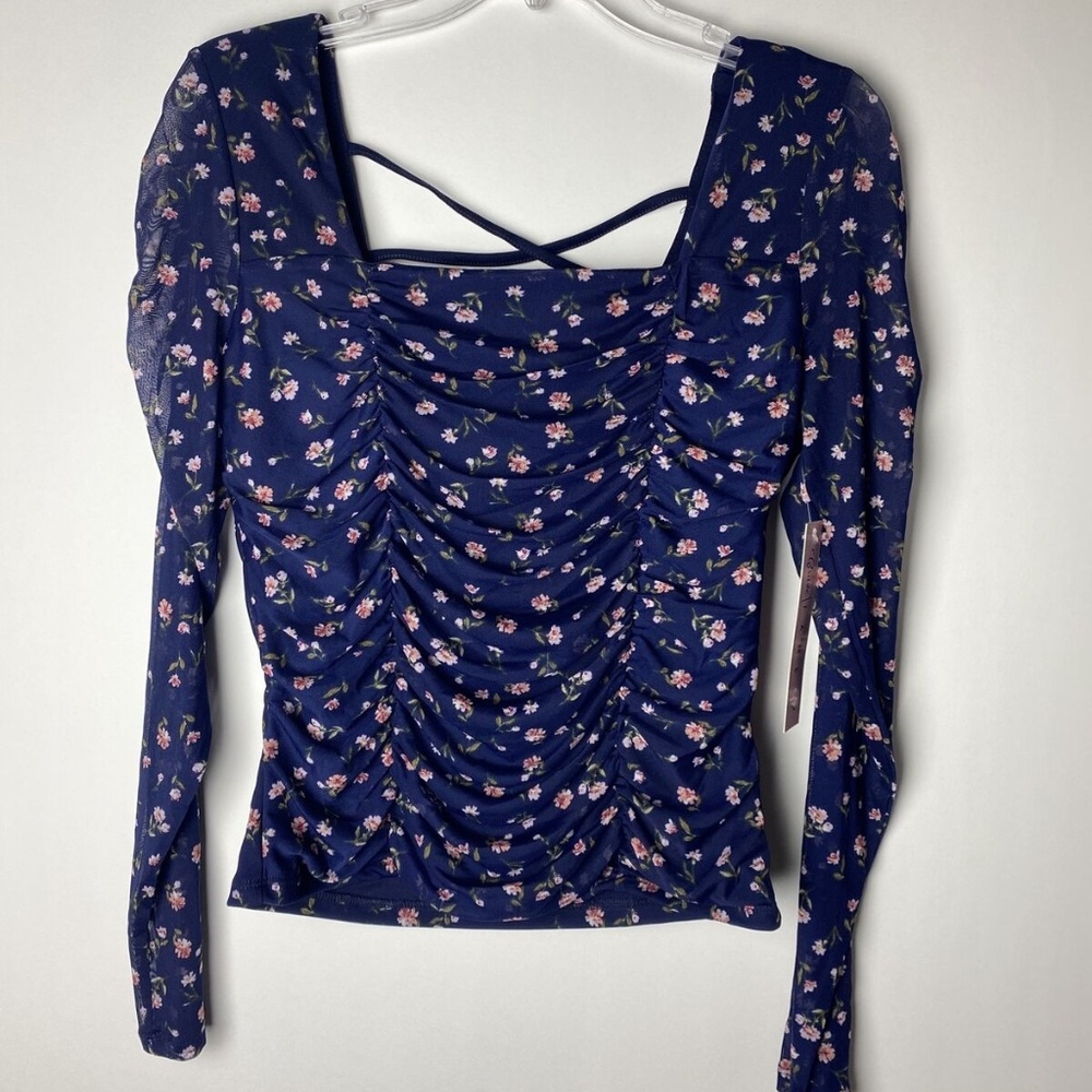 Crave Fame Ruched Floral Print Long Sleeve Top Sz XL